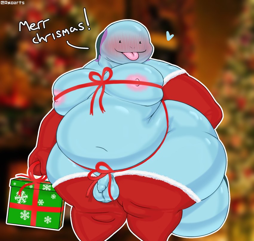 anthro armwear balls bedroom_eyes big_butt black_eyes blue_body blue_tail blush blush_lines butt christmas_gift christmas_tree clothing elbow_gloves genitals gift gloves half-closed_eyes handwear happy heart_symbol holding_gift holding_object holidays huge_butt inside legwear male moobs multicolored_armwear multicolored_clothing multicolored_elbow_gloves multicolored_gloves multicolored_handwear multicolored_legwear multicolored_thigh_highs narrowed_eyes navel nipples obese obese_anthro obese_male overweight overweight_anthro overweight_male penis pink_nipples plant red_armwear red_clothing red_elbow_gloves red_gloves red_handwear red_legwear red_thigh_highs seductive small_balls small_penis solo tail text thick_thighs thigh_highs three-quarter_view tongue tongue_out tree two_tone_armwear two_tone_clothing two_tone_elbow_gloves two_tone_gloves two_tone_handwear two_tone_legwear two_tone_thigh_highs white_armwear white_clothing white_elbow_gloves white_gloves white_handwear white_legwear white_thigh_highs wrapped_up axoarts christmas nintendo pokemon buddy_(axoarts) generation_2_pokemon pokemon_(species) quagsire 2023 digital_media_(artwork) english_text engrish hi_res