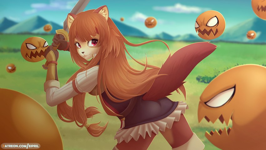 alternate_species anthro breasts brown_body brown_fur brown_hair clothed clothing female fur furrification hair holding_object holding_weapon melee_weapon rear_view solo sword weapon eipril the_rising_of_the_shield_hero raphtalia canid canine mammal raccoon_dog tanuki 16:9 absurd_res digital_media_(artwork) hi_res shaded widescreen