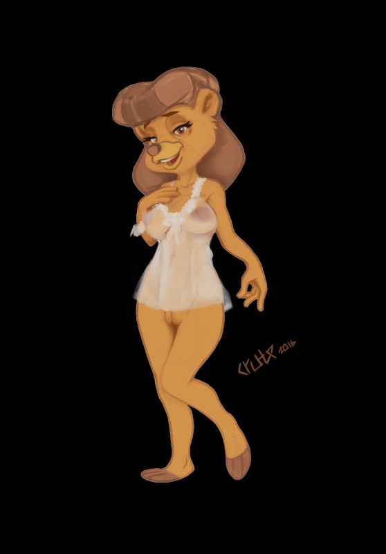 anthro bedroom_eyes breasts brown_eyes brown_hair clothed clothing female genitals hair half-closed_eyes hand_on_breast looking_at_viewer mature_anthro mature_female narrowed_eyes negligee nipples off_shoulder pussy seductive simple_background solo standing translucent translucent_clothing transparent_background crute disney talespin rebecca_cunningham bear mammal 2016 alpha_channel hi_res