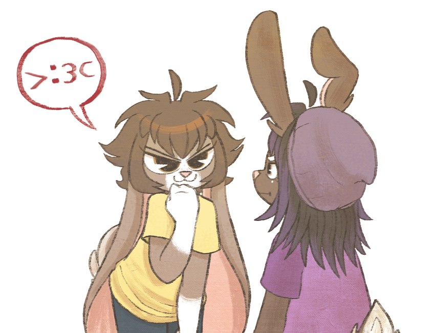 >:3c anthro brown_hair clothed clothing duo female hair male scut_tail short_tail smile tail nini_(artist) ashton_(nini) maya_(nini) lagomorph leporid mammal rabbit brother_(lore) brother_and_sister_(lore) sibling_(lore) sister_(lore)