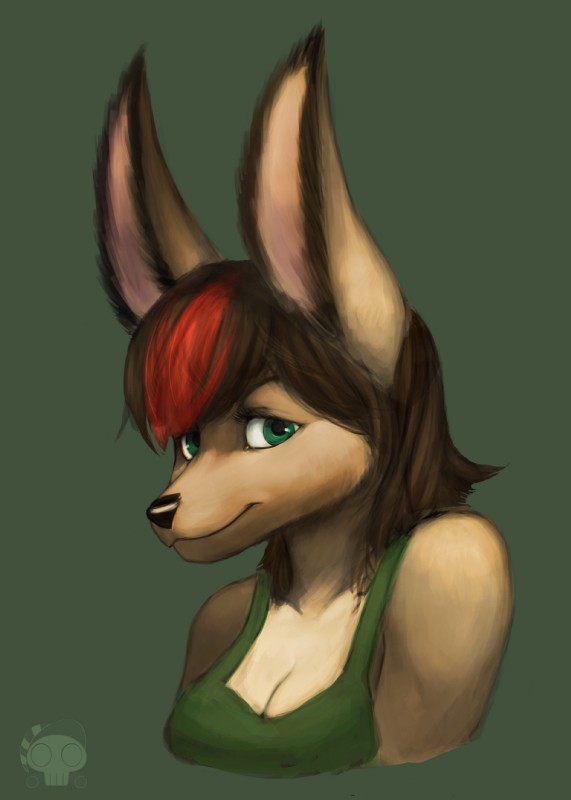 anthro breasts cleavage clothed clothing female fully_clothed green_eyes solo reddyeno5 ky_armstrong canid canine fennec_fox fox mammal true_fox 2013 bust_portrait digital_media_(artwork) digital_painting_(artwork) hi_res portrait