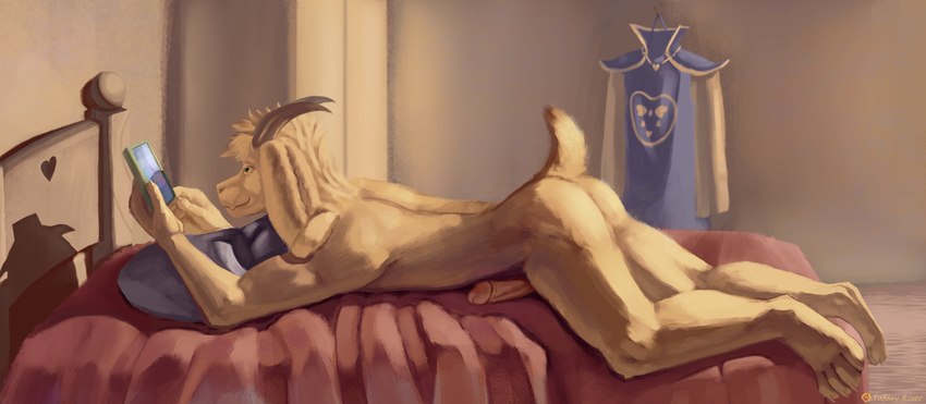 anthro bedroom biped butt detailed_background erection fluffy fluffy_tail genitals humanoid_genitalia humanoid_penis lying male nude on_front paws penis side_view solo tail dreks_thel undertale undertale_(series) asriel_dreemurr bovid caprine goat mammal absurd_res hi_res