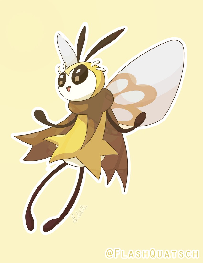 ambiguous_gender antennae_(anatomy) big_eyes black_arms black_legs compound_eyes ribbons simple_background solo stick_arms stick_calves stick_legs stick_limbs stick_thighs thin_calves thin_legs thin_thighs wings yellow_body flashquatsch nintendo pokemon arthropod generation_7_pokemon pokemon_(species) ribombee hi_res watermark