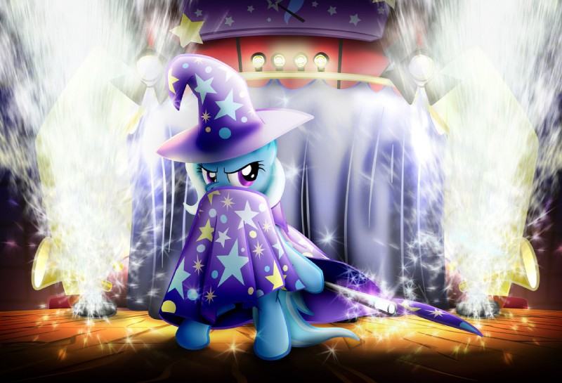 cape clothing female feral fireworks hat headgear headwear solo stage tail wizard_hat dcpip friendship_is_magic hasbro my_little_pony trixie_(mlp) equid equine horse mammal pony