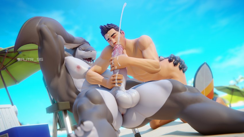 abs anthro anthro_penetrating anthro_penetrating_human anus balls beach big_balls big_dom_small_sub big_muscles big_pecs big_penis black_hair bodily_fluids butt butt_grab cum cum_drip cum_in_mouth cum_inside cum_on_face cum_on_hand cum_on_penis cumshot dominant dominant_anthro dominant_male dripping duo ejaculation genital_fluids genitals grey_body hair hand_on_butt handjob holding_partner huge_balls huge_penis human_on_anthro human_penetrated interspecies larger_anthro larger_male long_penis looking_pleasured male male/male male_penetrated male_penetrating male_penetrating_male multicolored_body muscular muscular_anthro muscular_human muscular_male nipples nude oral oral_penetration pecs penetration penile penis sand sex size_difference smaller_human smaller_male smaller_penetrated submissive submissive_human submissive_male water white_body aj_racer95 ajtr_95 fish human mammal marine shark 3d_(artwork) absurd_res digital_media_(artwork) hi_res signature