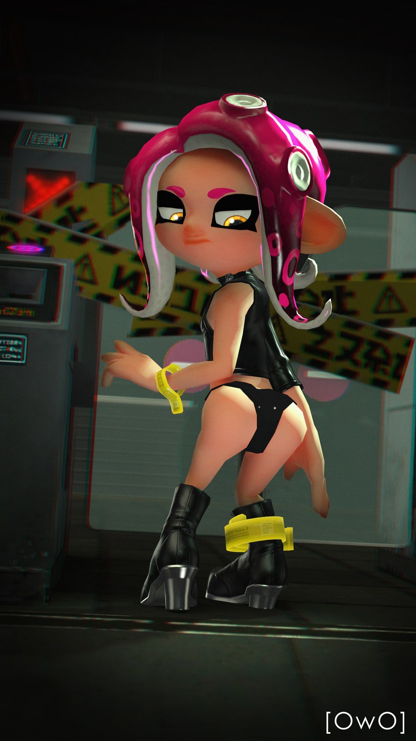 bottomwear clothing female footwear high_heels leather leather_clothing looking_down orange_eyes panties pseudo_hair red_tentacles shoes solo subway tentacle_hair tentacles topwear underwear wristband owo_sfm nintendo splatoon agent_8_(splatoon) octoling_girl 3d_(artwork) 4k 9:16 absurd_res digital_media_(artwork) hi_res source_filmmaker_(artwork)