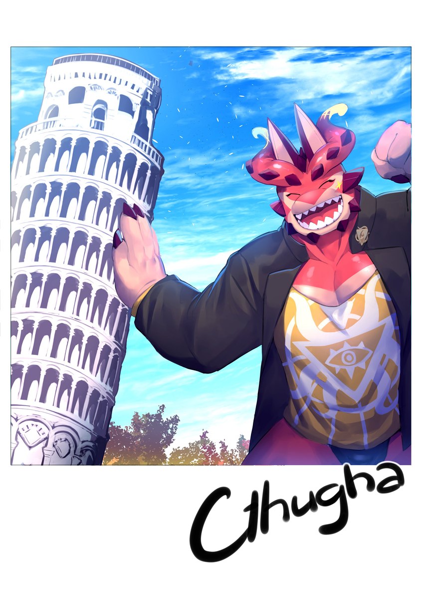 anthro classical_architecture leaning_tower_of_pisa male medieval_architecture monument muscular muscular_anthro pecs photo romanesque_architecture solo tentacles rashuubanana lifewonders mythology tokyo_afterschool_summoners cthugha_(tas) dragon mythological_creature mythological_scalie scalie absurd_res hi_res