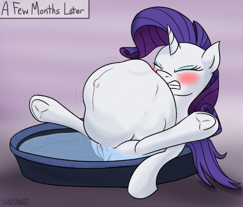 bedpan belly big_belly female feral genitals horn labor pussy simple_background solo text vore variant_(artist) friendship_is_magic hasbro my_little_pony mythology rarity_(mlp) equid equine mammal mythological_creature mythological_equine unicorn digital_media_(artwork) english_text