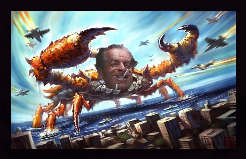 aircraft airplane belly cigarette city feral grey_hair grin hair half-closed_eyes jet landscape_dwarfing macro male military narrowed_eyes orange_body outside sea short_hair smile solo vehicle water what white_belly adam_vehige third-party_edit crab_nicholson_extreme_sleepover crab_nicholson giant_enemy_crab jack_nicholson arthropod crab crustacean decapoda human hybrid malacostracan mammal marine monster 2006 meme shopped