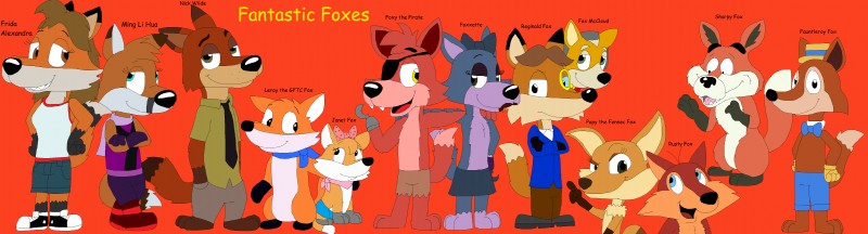 anthro anthrofied female group large_group male justinanddennis_(artist) chucklewood_critters columbia_pictures disney five_nights_at_freddy's nintendo oscar's_oasis scottgames star_fox the_bluffers the_fox_and_the_crow the_wolf_and_the_fox zootopia fauntleroy_fox fox_mccloud foxy_(fnaf) nick_wilde popy rusty_(chucklewood_critters) sharpy_fox canid canine fennec_fox fox mammal red_fox true_fox 2017 absurd_res hi_res