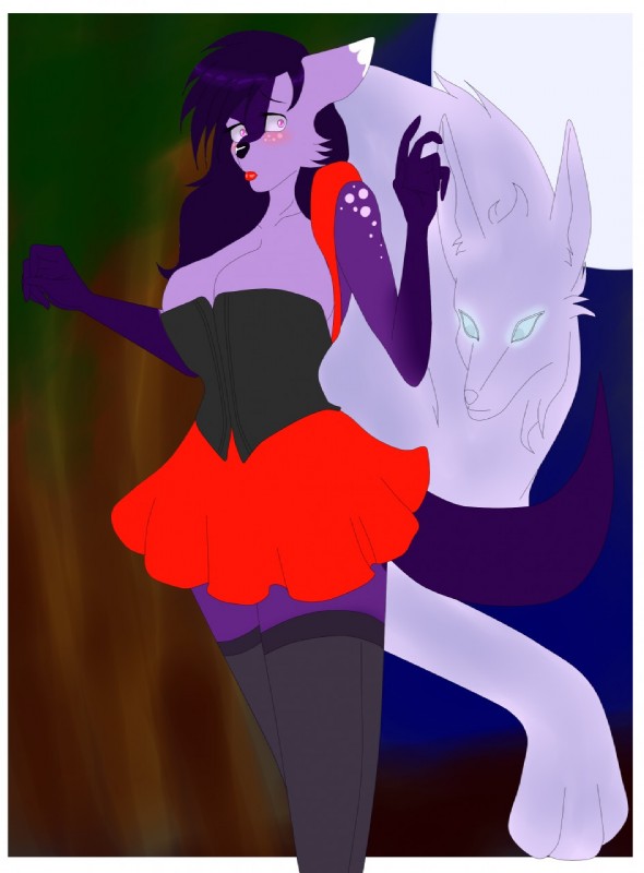 anthro big_breasts bottomwear breasts clothing corset crossgender curvy_figure duo female female_on_feral feral huge_breasts imminent_rape imminent_sex legwear lingerie lipstick makeup male male/female size_difference skirt stockings surprise thigh_highs topwear voluptuous silentpassion salem_(molliemare) canid canine canis ghost mammal spirit wolf hi_res