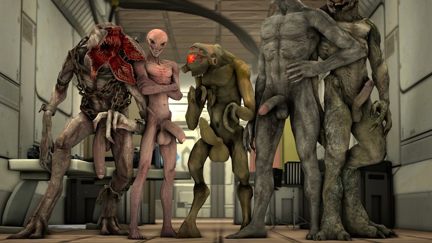 2_fingers 2_toes 3_arms 3_fingers 4_toes 5_fingers 5_toes abs alien_genitalia athletic athletic_humanoid athletic_male balls barefoot big_balls big_penis black_sclera brown_body brown_skin chain claws comparing comparing_penis crossed_arms cuff_(restraint) detailed_background digitigrade erection feet finger_claws fingers flaccid foreskin gaping_mouth genitals glans glistening glistening_balls glistening_body glistening_genitalia glistening_glans glistening_penis glistening_skin green_body green_skin grey_body grey_skin grin group gun hammer hand_on_hip hand_on_leg hand_on_thigh handgun hooves humanoid_genitalia humanoid_penis inside inviting long_penis looking_at_another looking_at_viewer male male/male melee_weapon mostly_nude multi_arm multi_limb muscular muscular_humanoid muscular_male nails navel no_pupils not_furry nude open_mouth pecs penis penis_size_difference pistol plantigrade pose presenting presenting_balls presenting_penis ranged_weapon red_eyes red_sclera restraints retracted_foreskin shackles shackles_only sharp_teeth size_difference skinny skinny_anthro skinny_male slim slim_anthro slim_male smile standing take_your_pick tall tan_body tan_skin teeth thick_penis toe_claws toenails toes tools unguligrade unusual_anatomy urethra weapon margevonn capcom dead_by_daylight half-life halo_(series) microsoft resident_evil stranger_things valve x-com xbox_game_studios alien alien_humanoid demogorgon humanoid monster monstrous_humanoid regenerator_(resident_evil) sangheili sectoid vortigaunt 16:9 3d_(artwork) 4k absurd_res crossover digital_media_(artwork) hi_res source_filmmaker_(artwork) widescreen