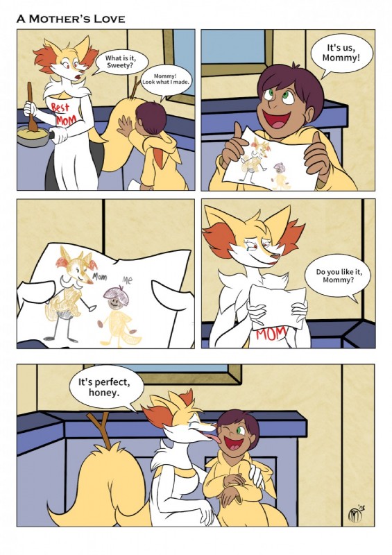 anthro big_breasts breasts clothed clothing female male smile text mb_thomas nintendo pokemon drake_lyra fan_character minx_lyra braixen canid canine generation_6_pokemon human mammal pokemon_(species) 2018 comic digital_media_(artwork) english_text hi_res adopted_(lore) adopted_son_(lore) adoptive_mother_(lore) mother_(lore) mother_and_child_(lore) mother_and_son_(lore) parent_(lore) parent_and_child_(lore) parent_and_son_(lore) son_(lore)