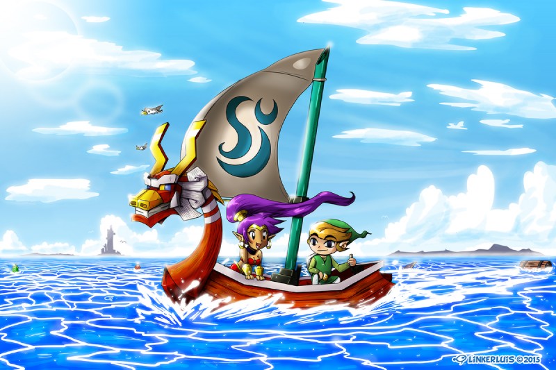 blue_eyes boat breasts clothing cloud dark_body dark_skin duo female hair humanoid_pointy_ears long_hair male outside pointy_ears ponytail purple_hair vehicle water watercraft linkerluis nintendo shantae_(series) the_legend_of_zelda wayforward wind_waker king_of_red_lions shantae toon_link avian bird genie humanoid hylian 2015 3:2 crossover