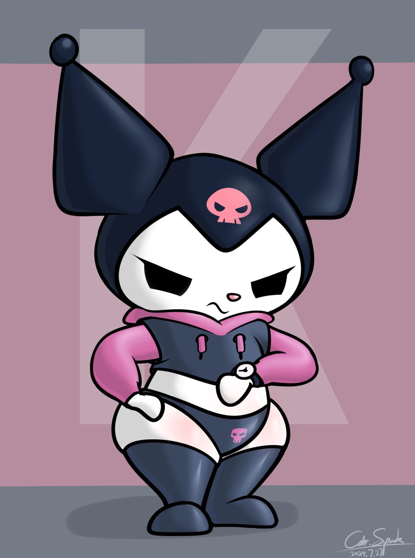 anthro bottom_heavy bottomwear clothing female feral solo cdrspark meme_clothing onegai_my_melody paggi_outfit sanrio kuromi demon lagomorph leporid mammal rabbit 2024 absurd_res hi_res meme