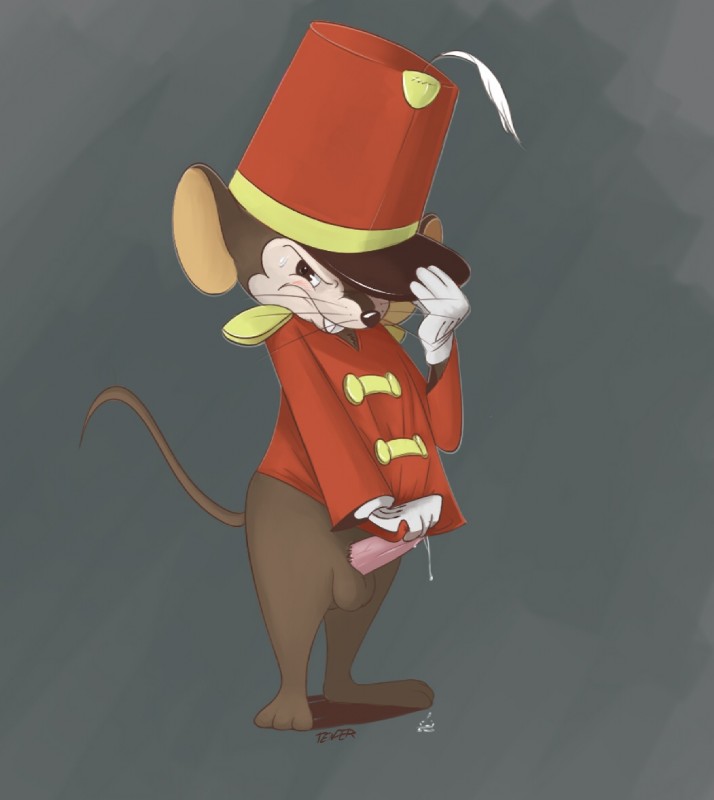 anthro balls biped bottomless clothed clothing embarrassed erection genitals looking_at_viewer male penis penis_under_shirt simple_background solo standing unwanted_erection vein veiny_penis tenderule34 disney dumbo_(movie) timothy_mouse mammal mouse murid murine rodent