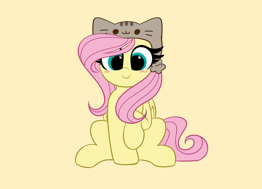 blue_eyes clothing feathered_wings feathers female feral hair hat headgear headwear hooves long_hair pink_hair quadruped simple_background sitting smile solo wings yellow_body yellow_feathers yellow_wings kittyrosie friendship_is_magic hasbro my_little_pony mythology fluttershy_(mlp) equid equine horse mammal mythological_creature mythological_equine pegasus pony 2021 absurd_res hi_res