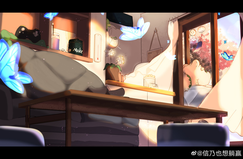 anthro black_bars detailed_background eyewear fur furniture glasses kemono male sitting sofa white_body white_fur xinnai0485 xinnainai lifewonders tokyo_afterschool_summoners leib_(tas) bear mammal polar_bear ursine 2020 absurd_res hi_res letterbox