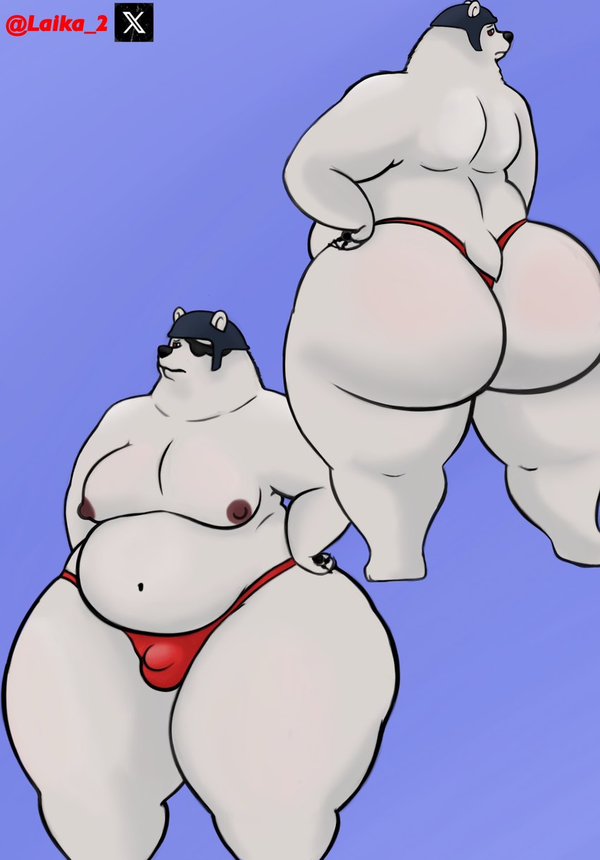 anthro balls belly big_butt bikini_thong bulge butt butt_focus clothed clothing detailed_bulge genitals male nipples small_bulge solo swimwear thick_thighs thong thong_only topless underwear underwear_only laika_2 epic_games fortnite polar_patroller bear mammal polar_bear ursine hi_res