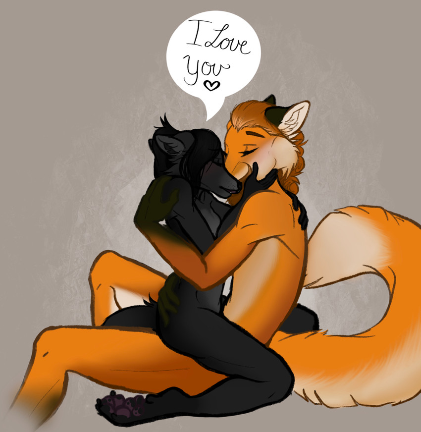 anthro auburn_hair black_body black_fur black_hair bonding cuddling duo eyes_closed facial_hair female fur goatee hair holding_butt love lucient lucient_(crowsfire) male male/female mustache orange_body orange_fur ponytail romantic romantic_couple sex skinny slim crowsfire ash_(crowsfire) canid canine canis fox mammal wolf hi_res