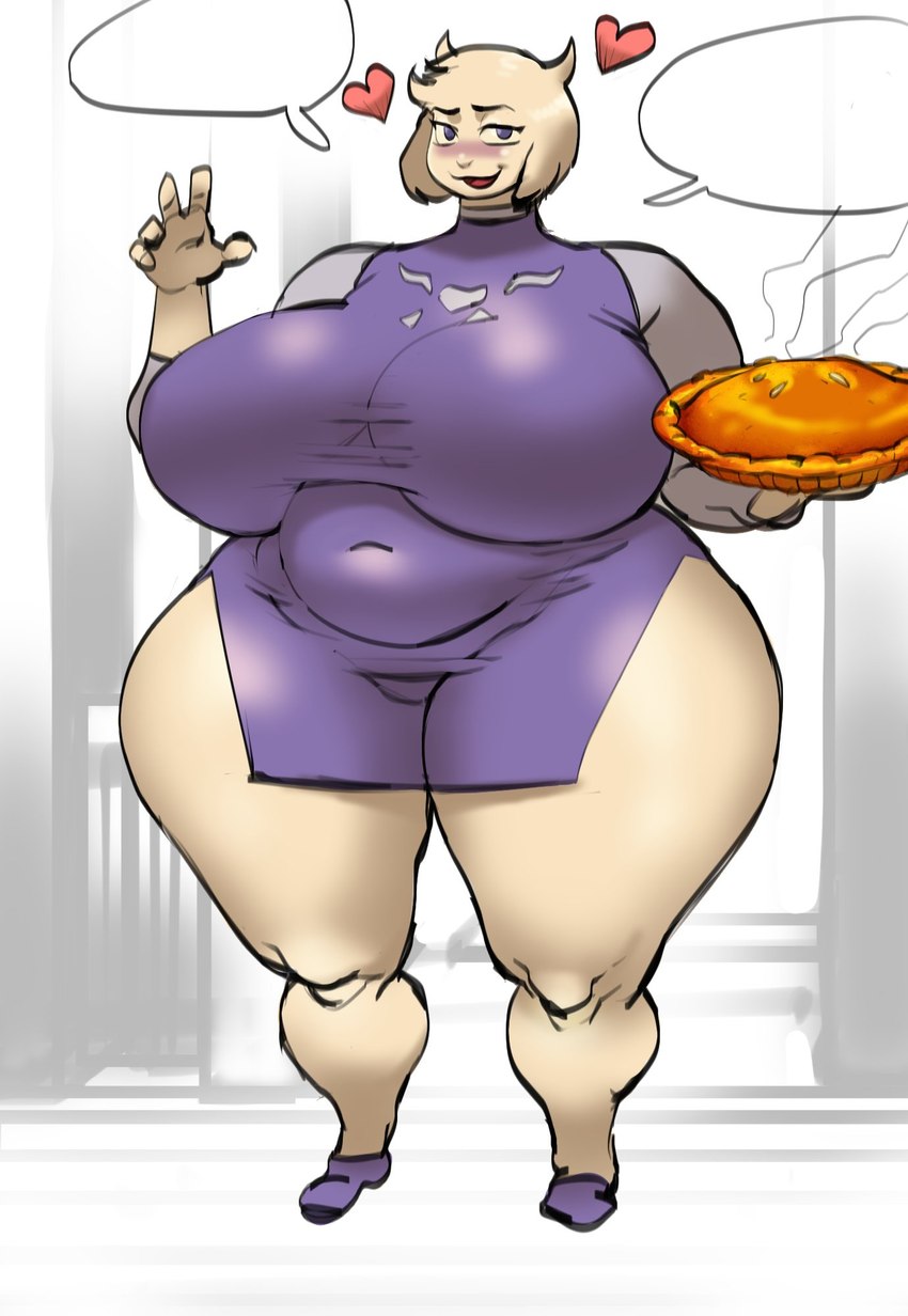 2_horns anthro bedroom_eyes belly big_breasts biped blush breasts clothing curvy_figure doorway dress empty_speech_bubble female food footwear front_view gesture hair heart_symbol holding_food holding_object holding_pie horn huge_breasts huge_hips huge_thighs hyper hyper_breasts hyper_hips hyper_thighs looking_at_viewer mature_anthro mature_female narrowed_eyes navel_outline open_mouth open_smile overweight overweight_anthro overweight_female pastry pie purple_eyes seductive shoes slit_dress smile solo speech_bubble standing steam talking_to_viewer thick_thighs tight_clothing tight_dress venus_figure voluptuous white_hair wide_hips tod0231 undertale undertale_(series) toriel bovid caprine goat mammal 2019 digital_drawing_(artwork) digital_media_(artwork) hi_res