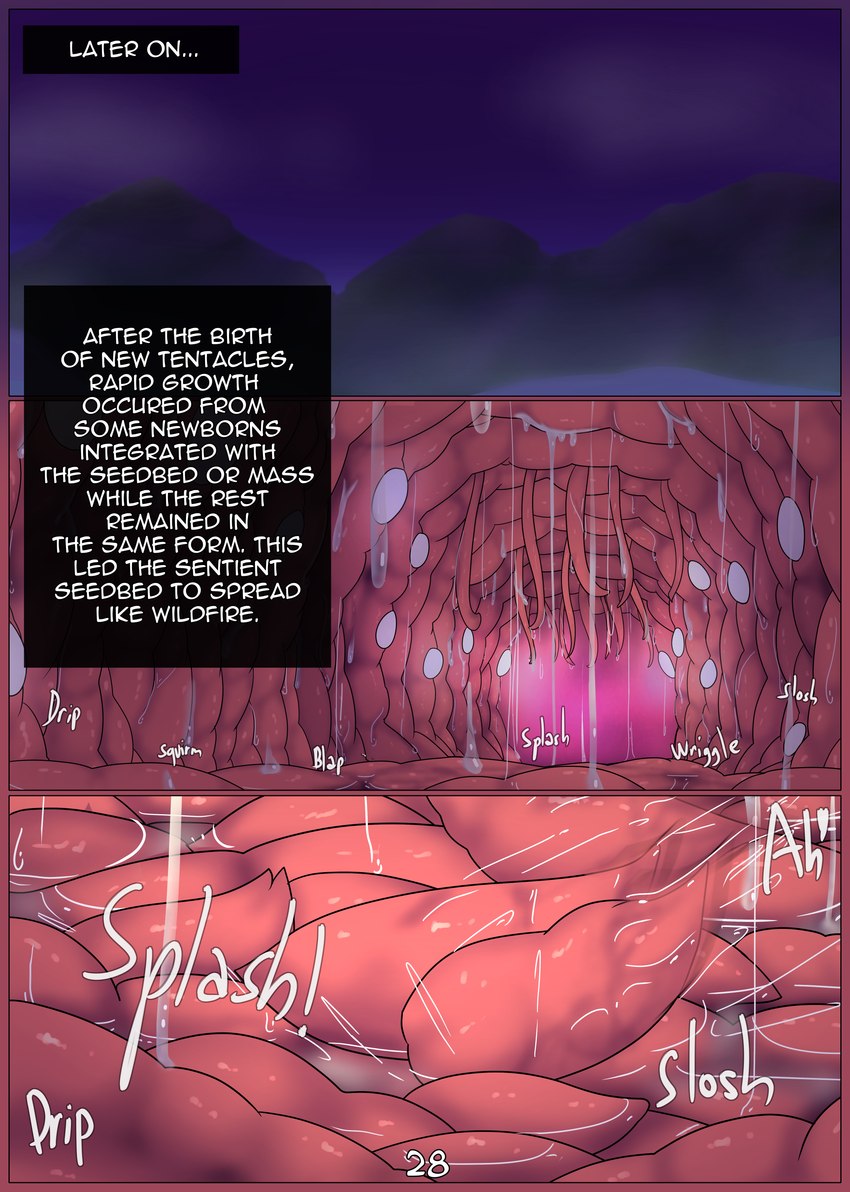 ambiguous_fluids bodily_fluids cum cum_drip dripping genital_fluids mountain narration narrative night panorama seedbed tentacles text zero_pictured syst absurd_res comic english_text hi_res