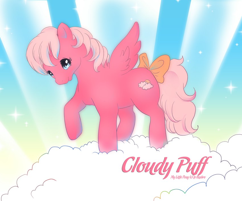 accessory blue_eyes blue_sky bow_ribbon closed_smile cloud cutie_mark eyelashes feathered_wings feathers female fur furgonomics hooves long_tail mane mouth_closed on_cloud orange_bow pink_body pink_fur pink_hooves pink_mane pink_tail pink_wings raised_foot ribbons sky smile solo sparkels standing tail tail_accessory tail_bow tail_ribbon text unguligrade wings black_kitty hasbro my_little_pony mythology cloudy_puff_(black_kitty) fan_character equid equine mammal mythological_creature mythological_equine pegasus 2012 character_name colored digital_drawing_(artwork) digital_media_(artwork) english_text