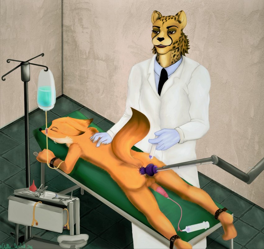 anal anal_penetration anal_probe ankle_cuffs anthro anus arms_tied balls bodily_fluids bound butt catheter clothed clothed/nude clothed_male clothing coat cuff_(restraint) dildo doctor drooling duo enema enema_bulb erection examination_table fucking_machine fur furniture genital_fluids genitals gloves hair hand_on_back handwear humanoid_genitalia humanoid_penis intravenous invasive_procedure lab_coat legs_tied lying machine male male/male male_penetrated medical medical_fetish medical_gloves medical_instrument medical_restraints medical_syringe nude on_front on_table patient penetration penis probe raised_tail restraining_table restraints saliva scientific_instrument sex_toy speculum syringe table tail three-quarter_view topwear urethra urethral urethral_penetration wrist_cuffs furiaslash disney zootopia nick_wilde canid canine felid feline fox lynx mammal red_fox true_fox 2016 digital_media_(artwork) hi_res