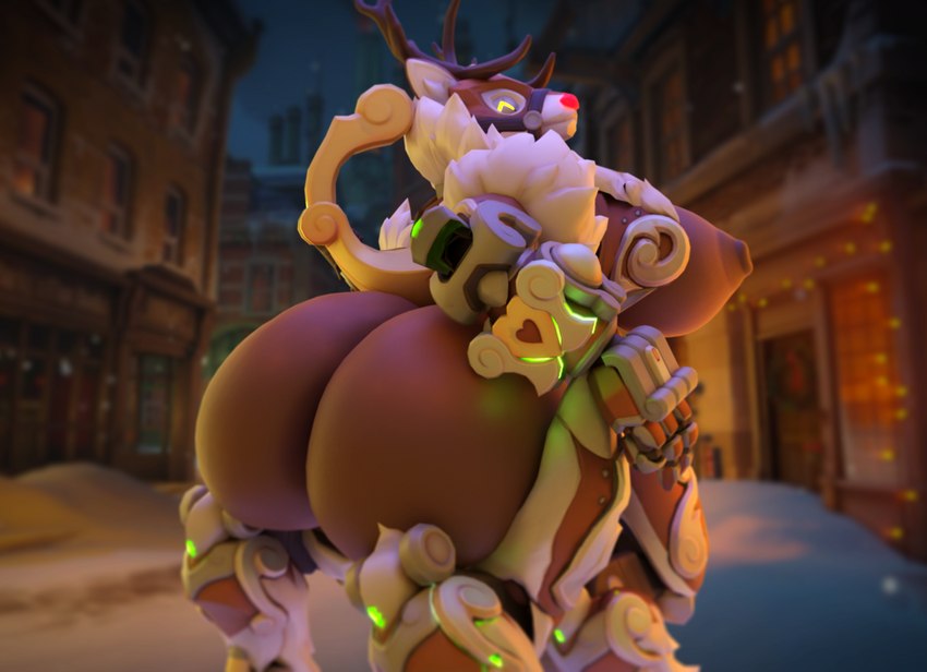 areola big_areola big_breasts big_butt breasts butt female huge_breasts huge_butt looking_at_viewer looking_back looking_back_at_viewer machine nipples overweight solo waffledew blizzard_entertainment overwatch orisa_(overwatch) reindeer_orisa_(overwatch) deer mammal new_world_deer omnic reindeer robot taur 3d_(artwork) blender_(artwork) digital_media_(artwork) hi_res