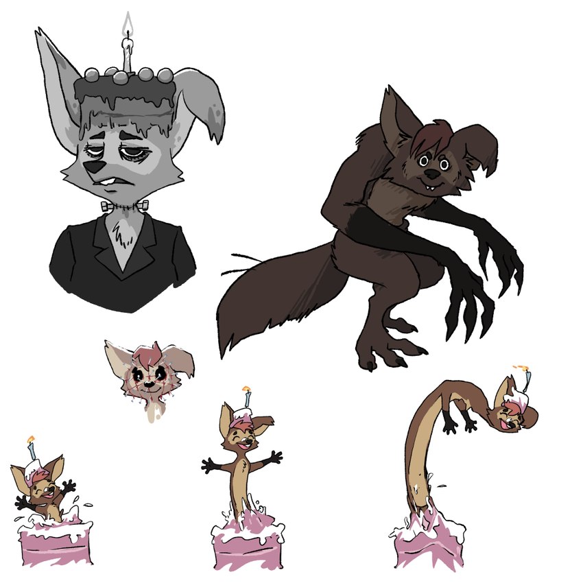 anthro cake clothing dessert female feral food group unknown_artist hellraiser mythology prostokvashino frankenstein's_monster pinhead tama-tama canid canine hybrid mammal mythological_canine mythological_creature werecanid werecanine werecreature werewolf 1:1