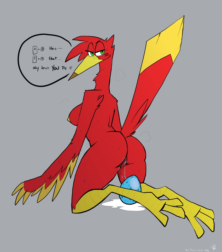 anthro beak bodily_fluids breasts butt egg female genital_fluids genitals nipples oviposition presenting presenting_hindquarters pussy raised_tail solo tail thick_thighs vaginal_fluids topazknight banjo-kazooie rareware kazooie avian breegull hi_res