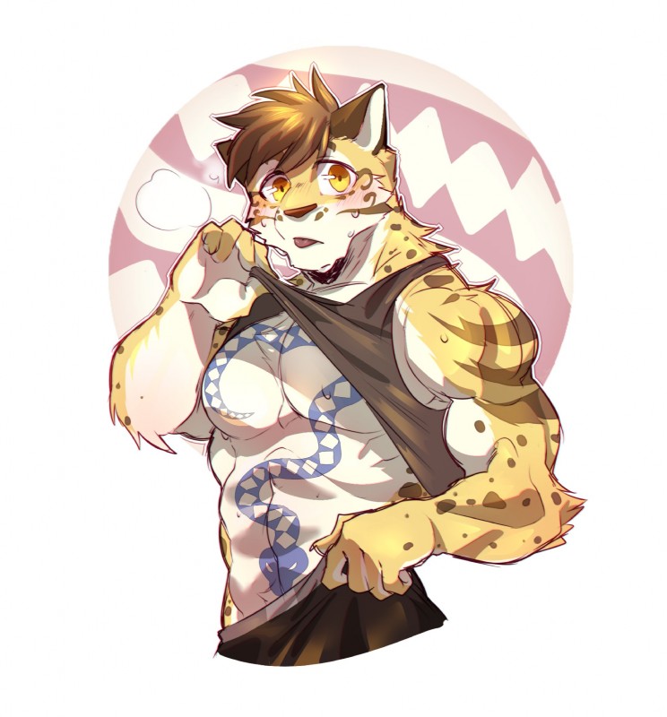 abs anthro clothed clothing countershading fur looking_at_viewer male muscular muscular_anthro muscular_male shirt simple_background solo spots tank_top tattoo topwear booboo34 nekojishi studio_klondike likulau clouded_leopard felid mammal pantherine 2018 hi_res