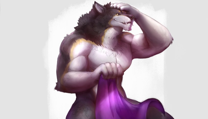 anthro arm_tuft biceps claws clothing_grab elbow_tuft fangs finger_claws fur grey_body grey_fur hair hand_on_head looking_up male multicolored_hair muscular muscular_anthro muscular_male neck_tuft purple_cloth smile solo teeth towel towel_only triceps tuft white_body white_fur yellow_body yellow_fur yellow_sclera notsophatmatt blizzard_entertainment mythology warcraft favonius canid canine canis mammal mythological_canine mythological_creature werecanid werecanine werecreature werewolf wolf worgen absurd_res hi_res