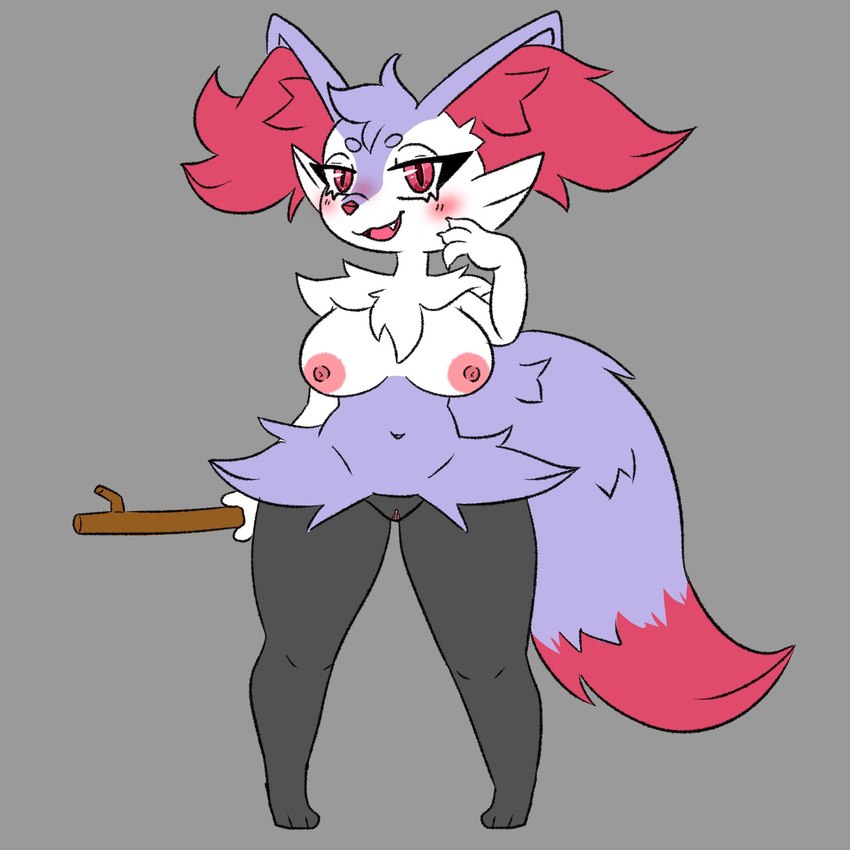 anthro areola big_breasts bodily_fluids breasts female fur genitals looking_at_viewer nipples nude pink_areola pink_nipples pussy simple_background smile solo fallenfoxie lustyfoxie nintendo pokemon braixen canid canine fox generation_6_pokemon mammal pokemon_(species) shiny_pokemon 1:1 digital_media_(artwork) hi_res