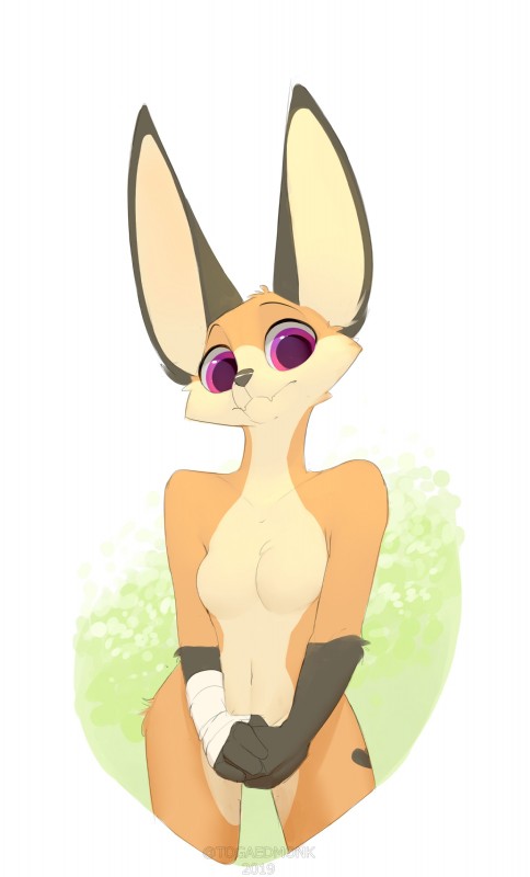 anthro breasts featureless_breasts female navel nude pink_eyes simple_background solo standing togaed tody_(togaed) canid canine fox mammal 2019 absurd_res hi_res