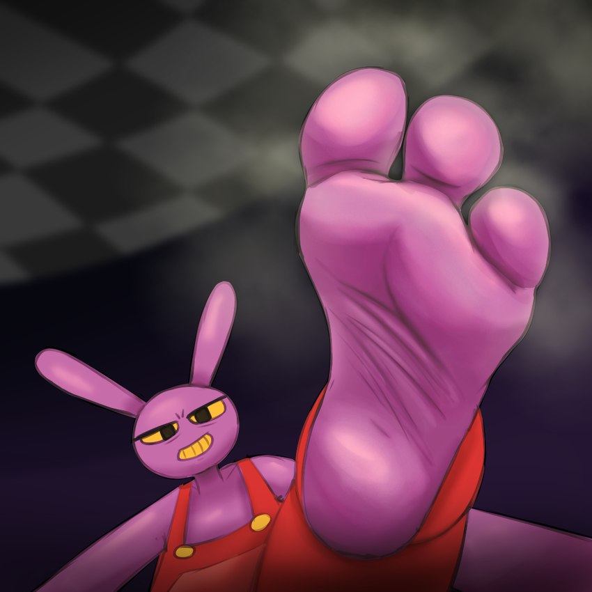 3_toes anthro black_eyes clothing evil_grin feet foot_fetish foot_focus fur humanoid_feet imminent_stomp looking_at_viewer male musk musk_clouds musky_feet overalls plantigrade purple_body purple_fur smile soles solo toes wrinkled_feet wrinkles yellow_sclera zalbox34 glitch_productions the_amazing_digital_circus jax_(tadc) lagomorph leporid mammal rabbit 1:1 2025