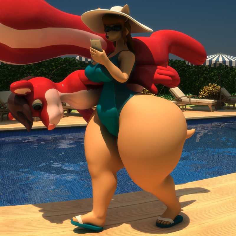 animal_pool_toy anthro big_butt breasts brown_hair butt cellphone clothed clothing detailed_background electronics female hair holding_object holding_pool_toy huge_butt hyper inflatable latex on_heel one-piece_swimsuit outside phone plantigrade pool_toy poolside raised_heel sky swimming_pool swimwear thick_thighs walking water wide_hips anthroanim abigail_roo ericskunk inanimate_object kangaroo macropod mammal marsupial 1:1 3d_(artwork) absurd_res digital_media_(artwork) hi_res