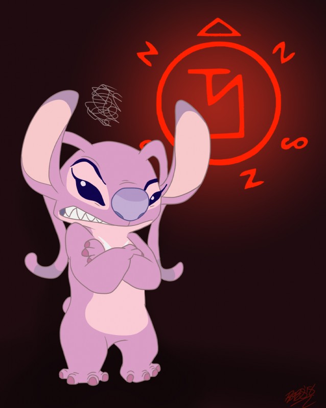 4_toes angry antennae_(anatomy) chest_markings claws crossed_arms eyelashes feet looking_at_viewer markings pink_body pink_claws purple_eyes purple_nose red_background simple_background small_tail solo tail toes lilifox disney lilo_and_stitch angel_(lilo_and_stitch) alien experiment_(lilo_and_stitch) 2018 digital_drawing_(artwork) digital_media_(artwork) hi_res