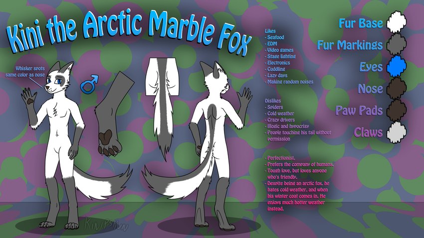 4_toes 5_fingers anthro blue_eyes butt cheek_tuft claws digitigrade dipstick_ears dipstick_tail ear_markings facial_markings facial_tuft featureless_crotch feet fingers fur gesture gloves_(marking) head_markings inner_ear_fluff leg_markings looking_at_viewer male markings multicolored_ears simple_background socks_(marking) solo standing tail tail_markings text toes tuft waving waving_at_viewer whisker_spots white_body white_fur kinipshun kini arctic_fox canid canine canis fox mammal marble_fox red_fox true_fox 16:9 absurd_res english_text flat_colors hi_res model_sheet watermark widescreen