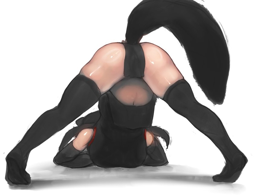 armwear ass_up black_hair breasts butt clothed clothing elbow_gloves female gloves hair handwear jack-o'_pose legwear navel pose rear_view solo spread_legs spreading thigh_highs shibori_kasu kemono_friends aye-aye_(kemono_friends) animal_humanoid aye-aye_humanoid humanoid lemur_humanoid mammal mammal_humanoid primate primate_humanoid hi_res