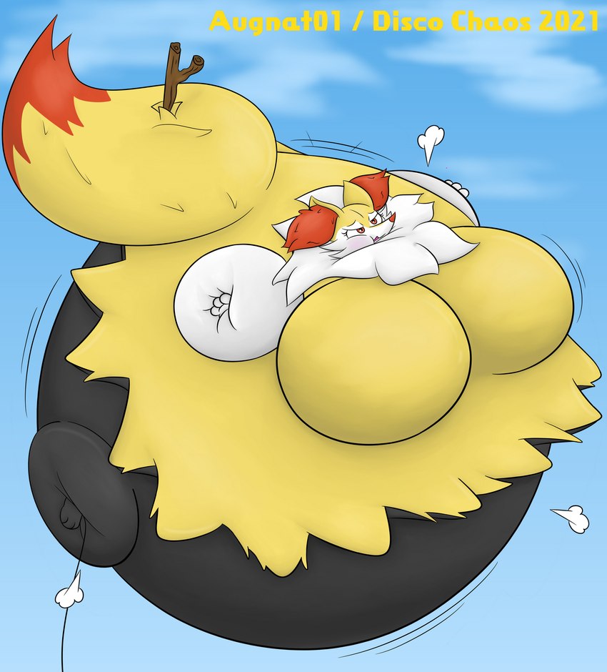 air_inflation anthro belly belly_expansion big_belly big_breasts big_tail black_body black_eyebrows blue_background blush body_inflation breast_expansion breasts cloud dipstick_tail expansion eyebrows eyelashes female floating held_by_string huge_belly huge_breasts huge_tail hyper hyper_belly hyper_breasts hyper_inflation immobile inflation inner_ear_fluff markings open_mouth orange_eyes orange_inner_ear_fluff orange_nose orange_tail_tip pink_mouth puffed_cheeks simple_background sky skyscape solo spherical_inflation stick stick_in_tail swelling tail tail_markings tuft yellow_body yellow_breasts yellow_ears yellow_tail disco_chaos nintendo pokemon braixen canid canine fox generation_6_pokemon mammal pokemon_(species) 2021 artist_name colored digital_media_(artwork) hi_res shaded