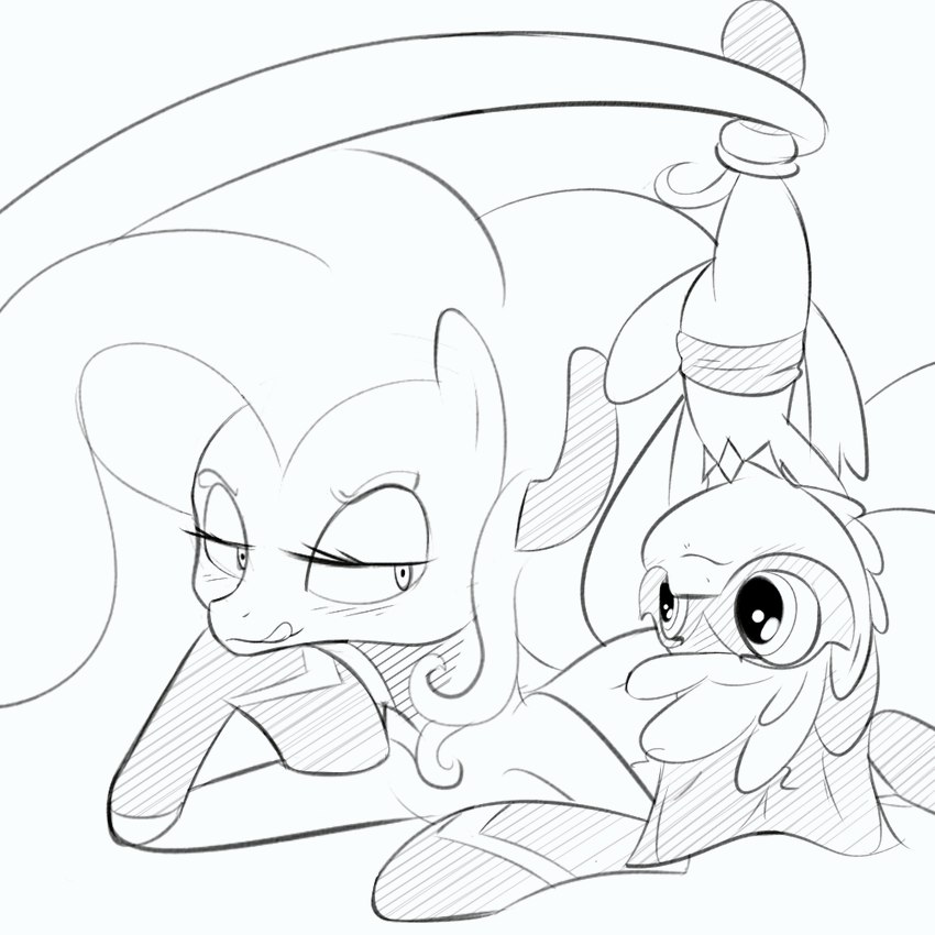 bedroom_eyes duo eyebrows eyelashes female feral hair licking licking_lips lying male mask narrowed_eyes on_front seductive suggestive tongue tongue_out upside_down wearing_mask young young_feral trench-meat friendship_is_magic hasbro idw_publishing my_little_pony my_little_pony_(idw) humdrum_(idw) mane-iac_(mlp) earth_pony equid equine horse mammal pony 1:1 2014 black_and_white monochrome