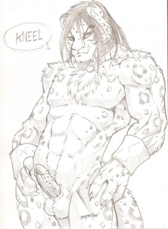 abs animal_genitalia anthro balls biceps biped bracelet chest_tuft claws collar erection fur genitals grin hair jewelry looking_at_viewer male markings muscular muscular_anthro muscular_male nude pecs penile_spines penis pose presenting sheath smile solo spots standing tuft vein zavian felid leopard mammal pantherine snow_leopard 2012 hi_res sketch