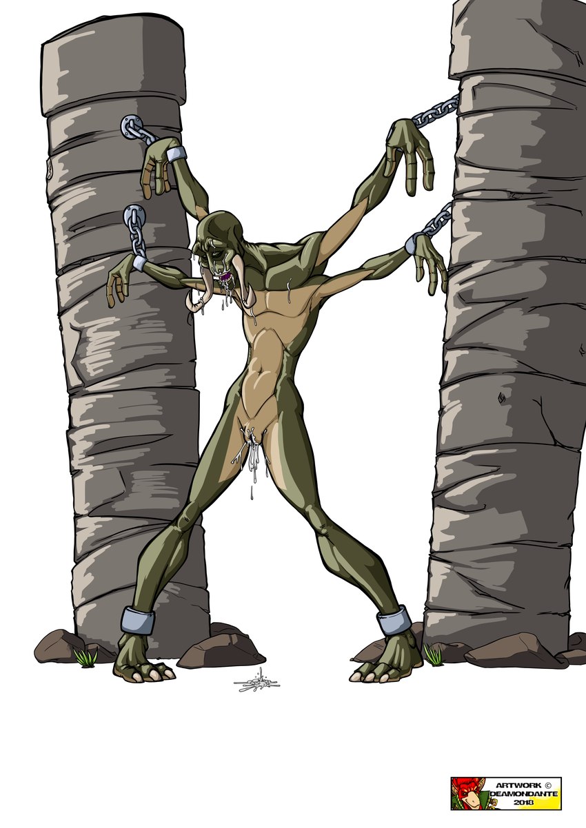 3_fingers 3_toes 4_arms after_oral after_rape after_sex after_vaginal bdsm belly bodily_fluids bondage bound chain cuff_(restraint) cuffed_ankles cuffed_wrists cum cum_drip cum_in_mouth cum_in_pussy cum_inside cum_on_arm cum_on_chest cum_on_face cum_on_horn defeated_heroine dripping eyes_closed feet female fingers flat_chested forced genital_fluids grass green_body green_skin horn multi_arm multi_limb multicolored_body nails navel open_mouth oral pillar plant rape restraints rock sex simple_background slave slim solo spread_arms spread_legs spreading toenails toes tusks two_tone_body vaginal_fluids weeds yellow_belly daemondante a_princess_of_mars sola alien thark 2018 absurd_res hi_res