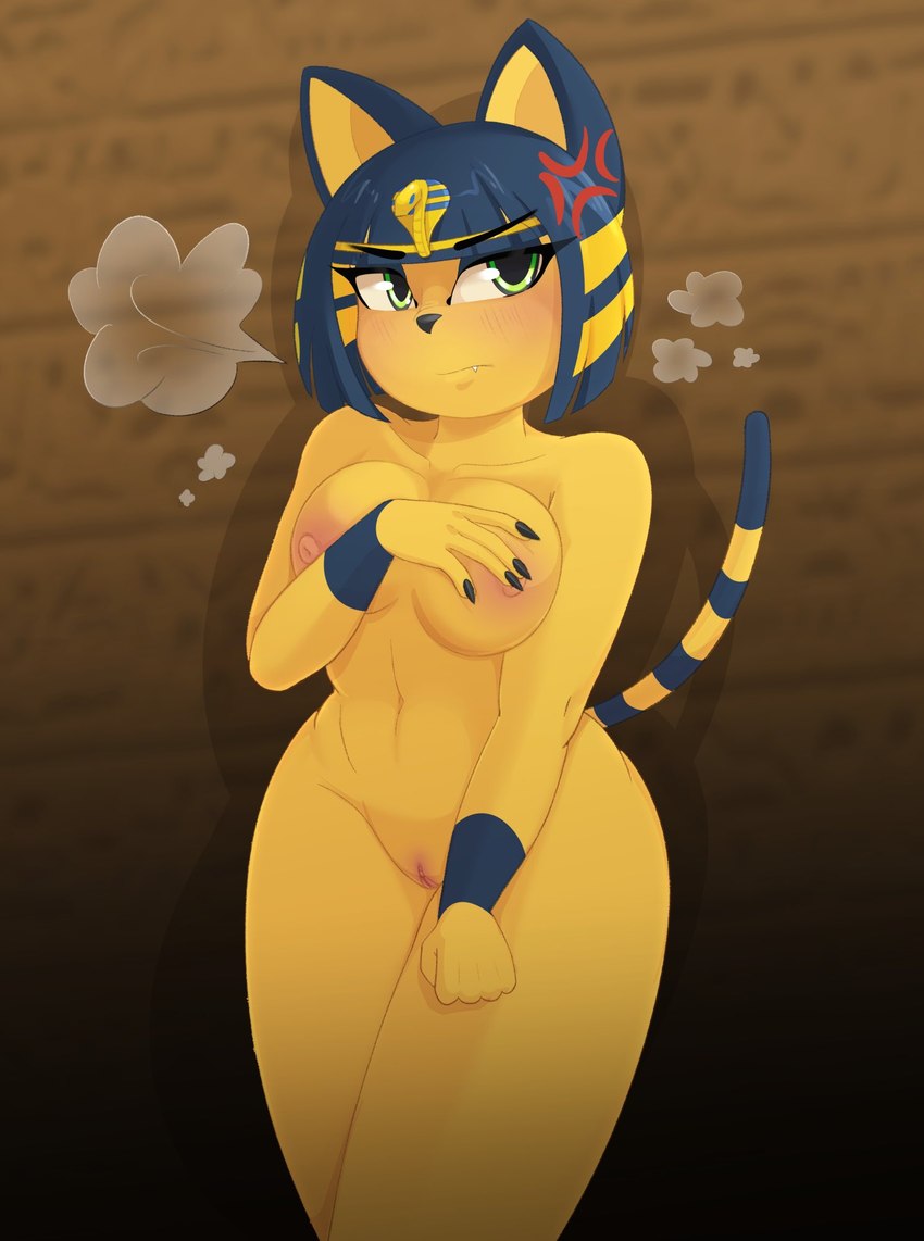 angry anthro areola breasts breath female genitals holding_breast medium_breasts nipples nude pink_areola pink_nipples pussy solo spicyredfox animal_crossing nintendo ankha_(animal_crossing) domestic_cat felid feline felis mammal hi_res