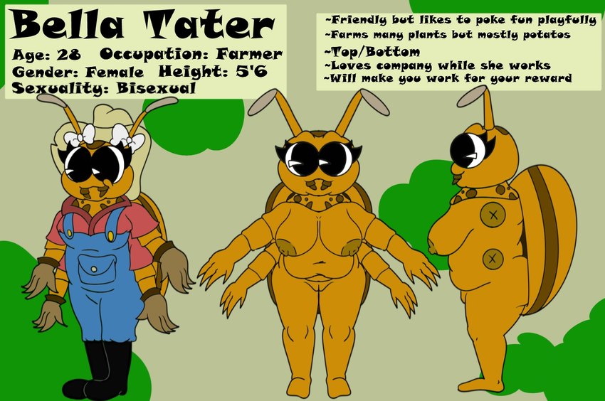 4_arms anthro belly big_breasts big_butt breasts butt farmer female genitals multi_arm multi_limb nude pussy slightly_chubby slightly_chubby_female thick_thighs crazy_8_animations arthropod beetle insect model_sheet