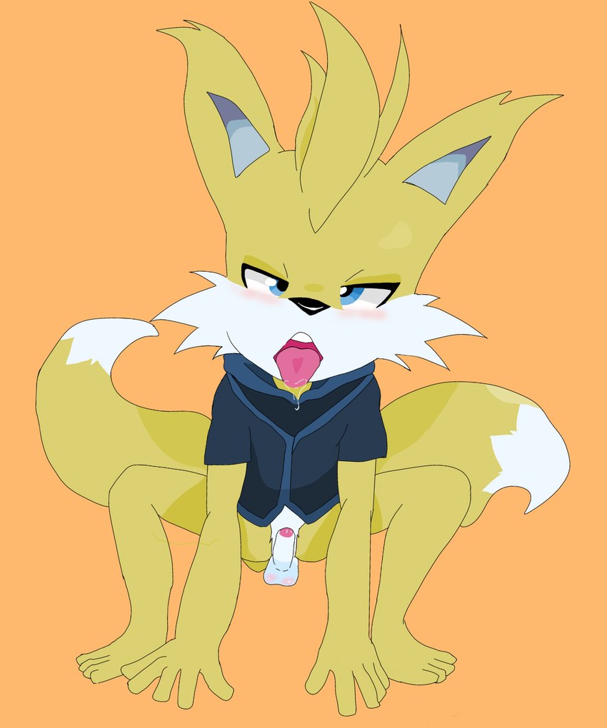 anthro bottomless clothed clothing crouching genitals male penis shota solo tongue tongue_out young young_anthro young_male therealbayonetta netflix sega sonic_prime sonic_the_hedgehog_(series) miles_prower tails_nine canid canine fox mammal 5:6 hi_res