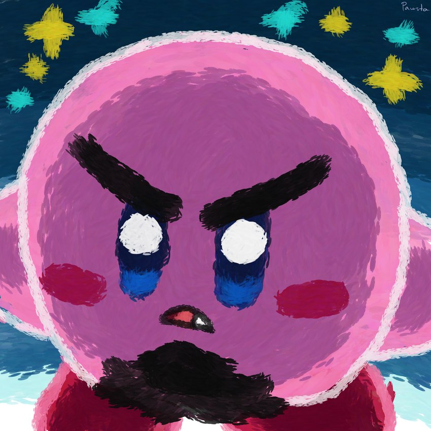 ambiguous_gender angry beard eyebrows facial_hair goatee night not_furry solo star thick_eyebrows conditional_dnp pawsta kirby_(series) nintendo kirby alien sphere_creature waddling_head 1:1 absurd_res hi_res