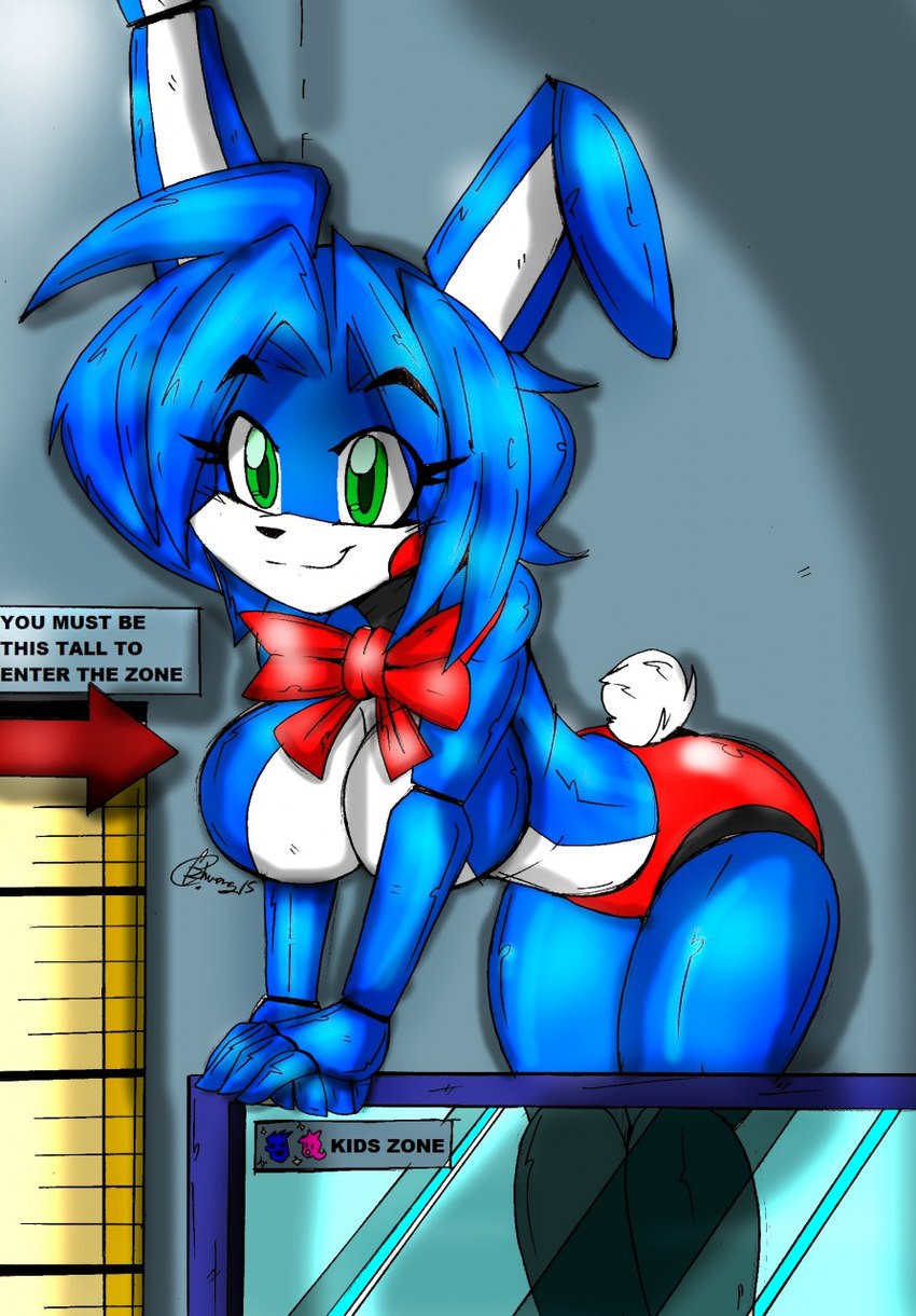 anthro bent_over blue_hair bow_(feature) chart crossgender female green_eyes hair height_chart leaning leaning_forward machine mtf_crossgender multicolored_body solo two_tone_body zhengfox five_nights_at_freddy's five_nights_at_freddy's_2 five_nights_in_anime scottgames bonnie_(fnaf) toy_bonnie_(fnaf) animatronic lagomorph leporid mammal rabbit robot 2015 digital_media_(artwork) hi_res