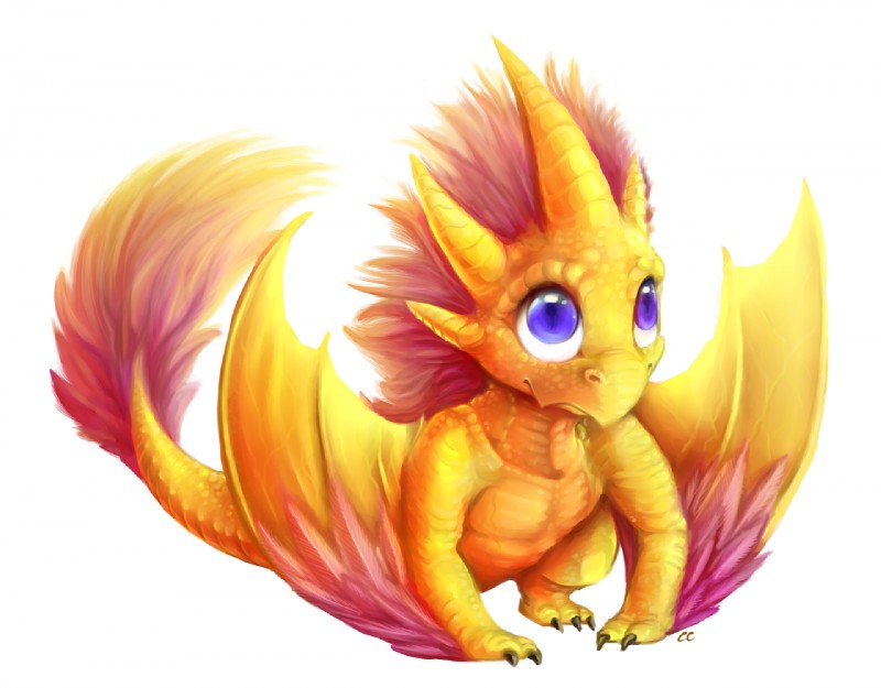 ambiguous_gender blue_eyes chibi claws feral hair horn membrane_(anatomy) membranous_wings pink_hair purple_eyes scales simple_background solo tail white_background winged_arms wings yellow_body yellow_scales chibity european_mythology mythology solis dragon mythological_creature mythological_scalie scalie western_dragon wyvern